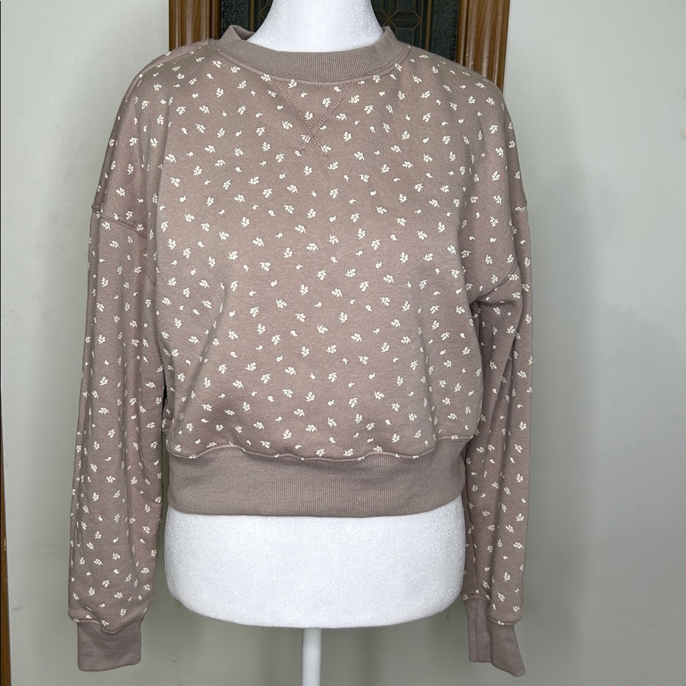 Pink Republic Cropped Sweatshirt Women’s XS Dusty Pink White Floral Pattern